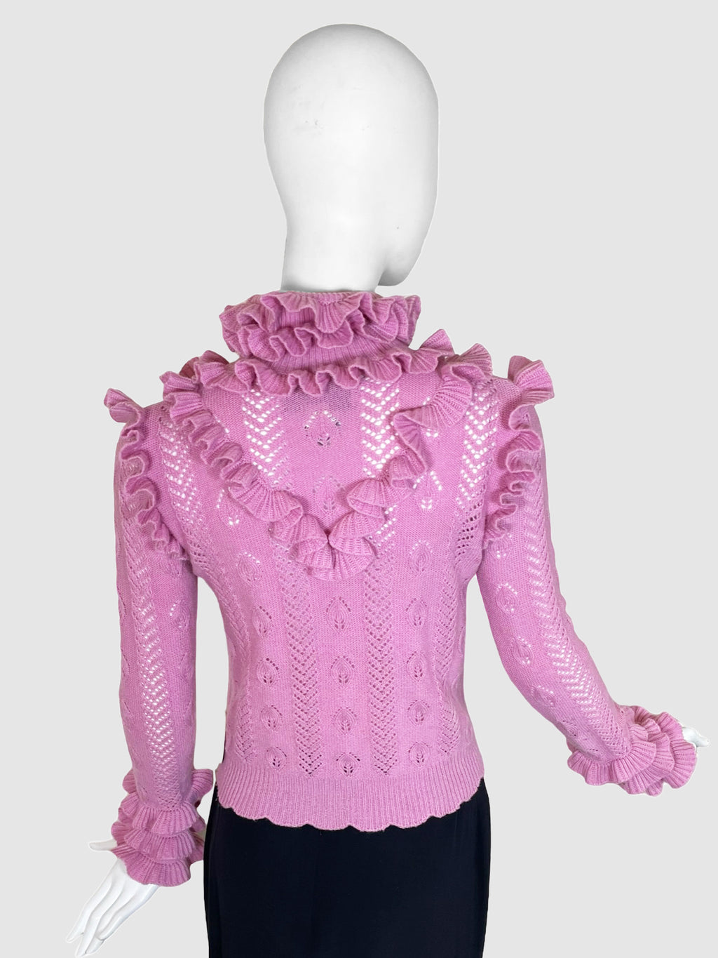 Gucci Ruffle Wool Eyelet Turtleneck Sweater - Size S