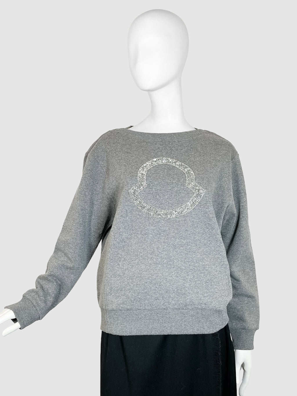 Moncler Grey Sequin Embellished Logo Crewneck Sweater