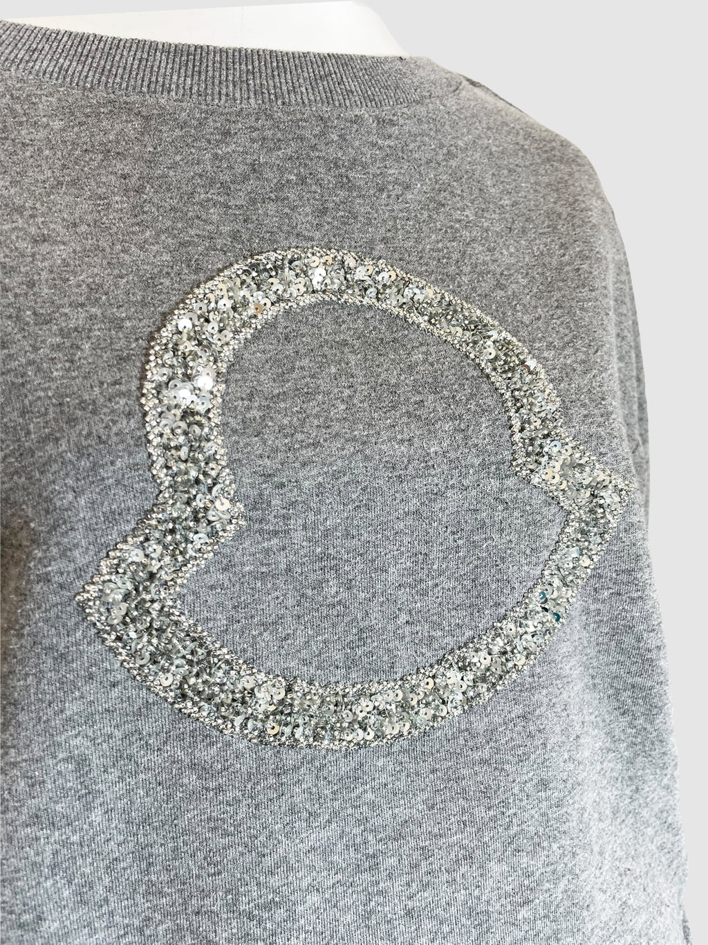 Moncler Grey Sequin Embellished Logo Crewneck Sweater