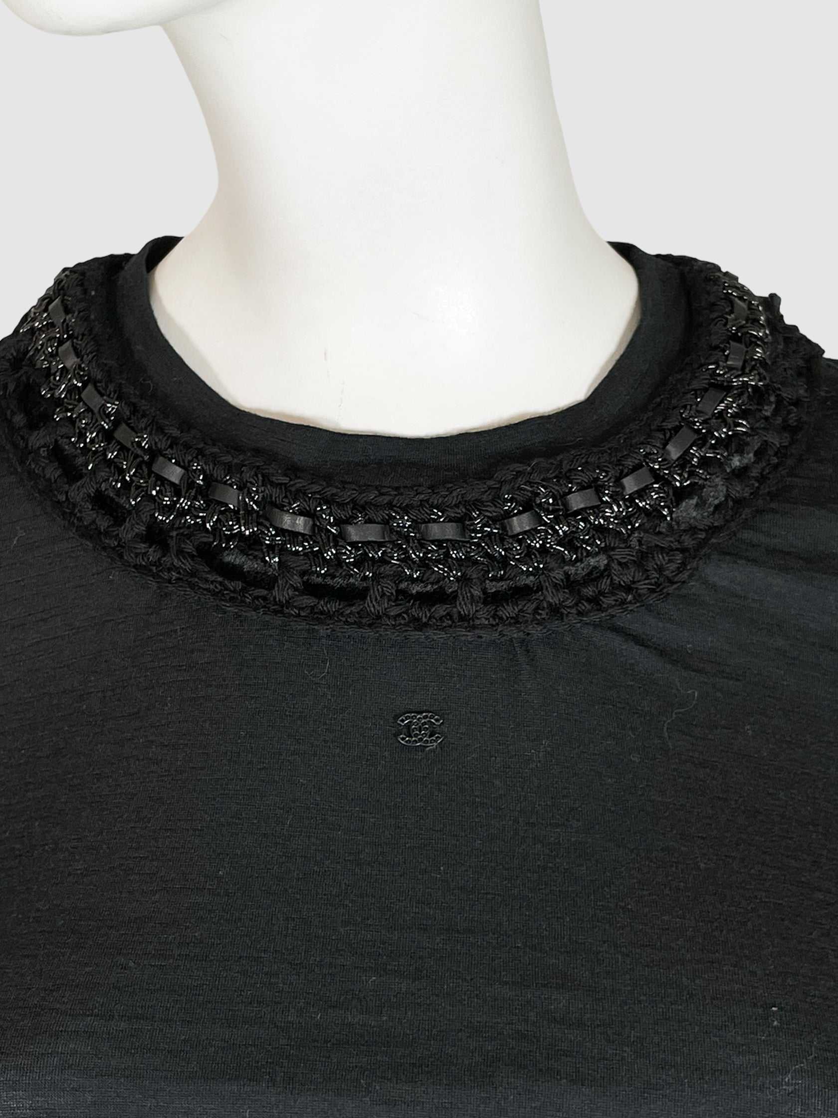 Chanel Black Wool Sweater with Knit Trim