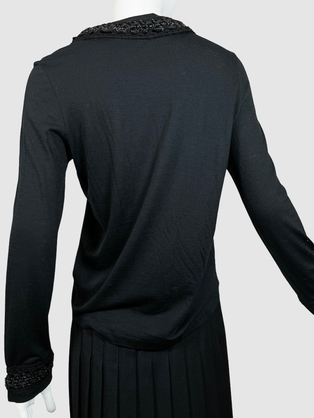 Wool Sweater with Knit Trim - Size 42