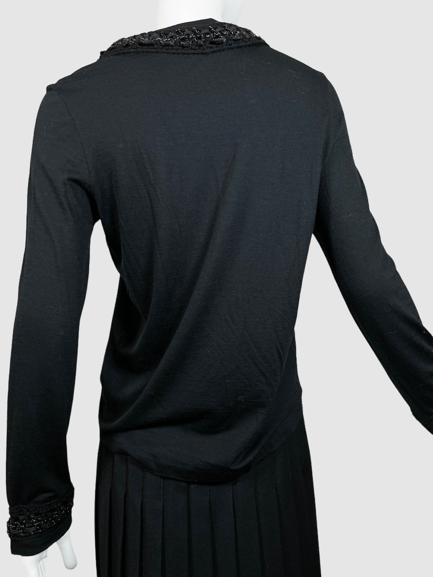 Wool Sweater with Knit Trim - Size 42