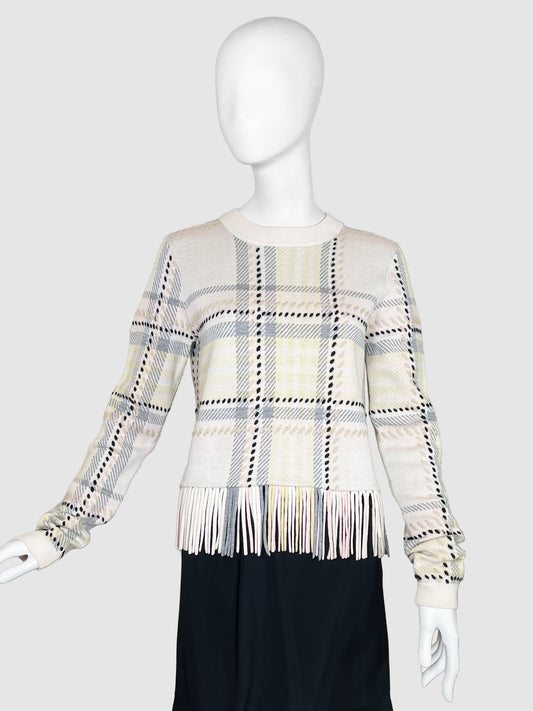 Chloé Plaid Sweater with Fringe Trim - Size S