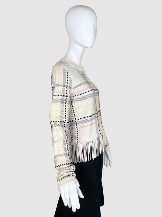 Chloé Plaid Sweater with Fringe Trim - Size S