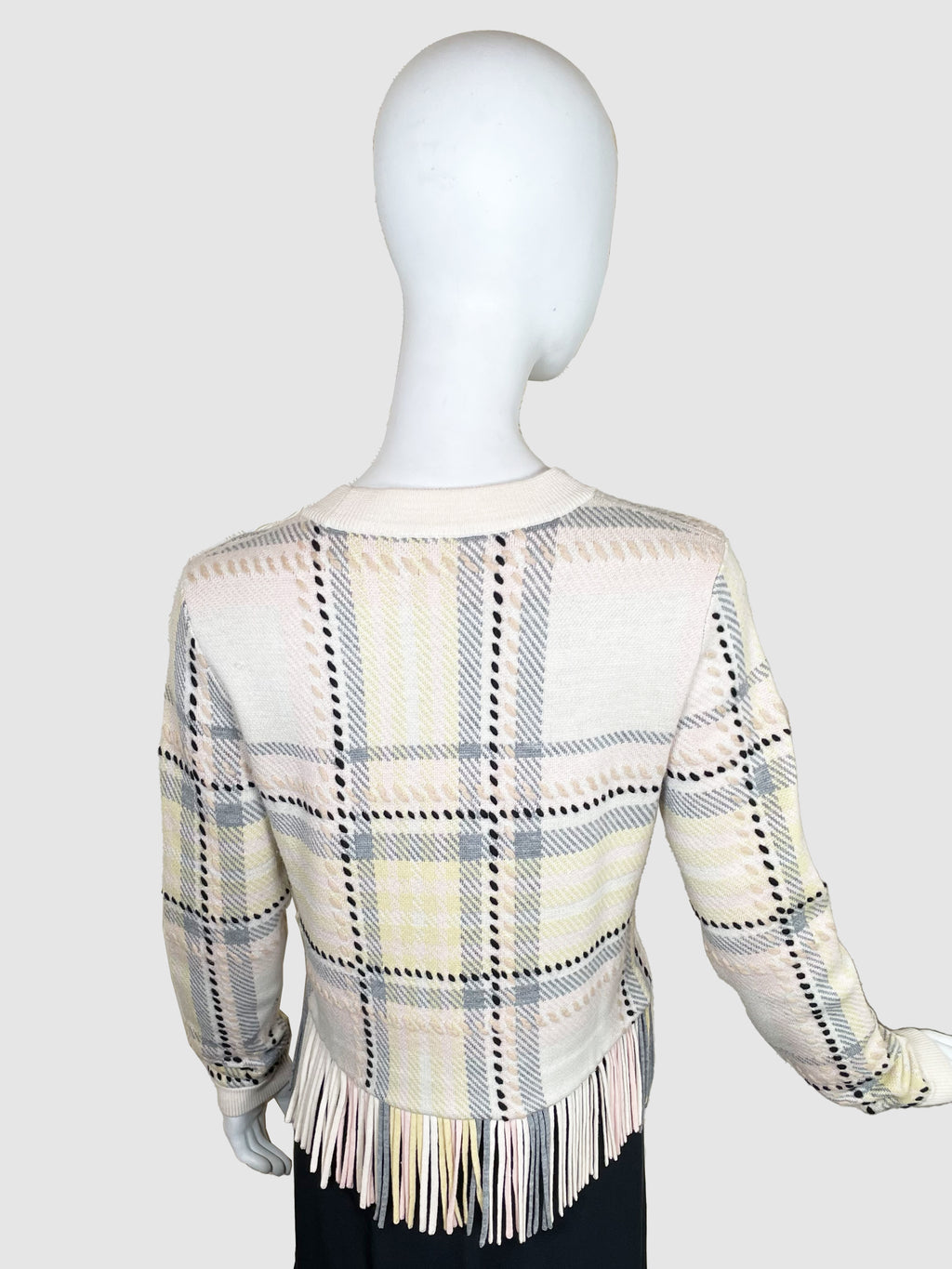 Chloé Plaid Sweater with Fringe Trim - Size S