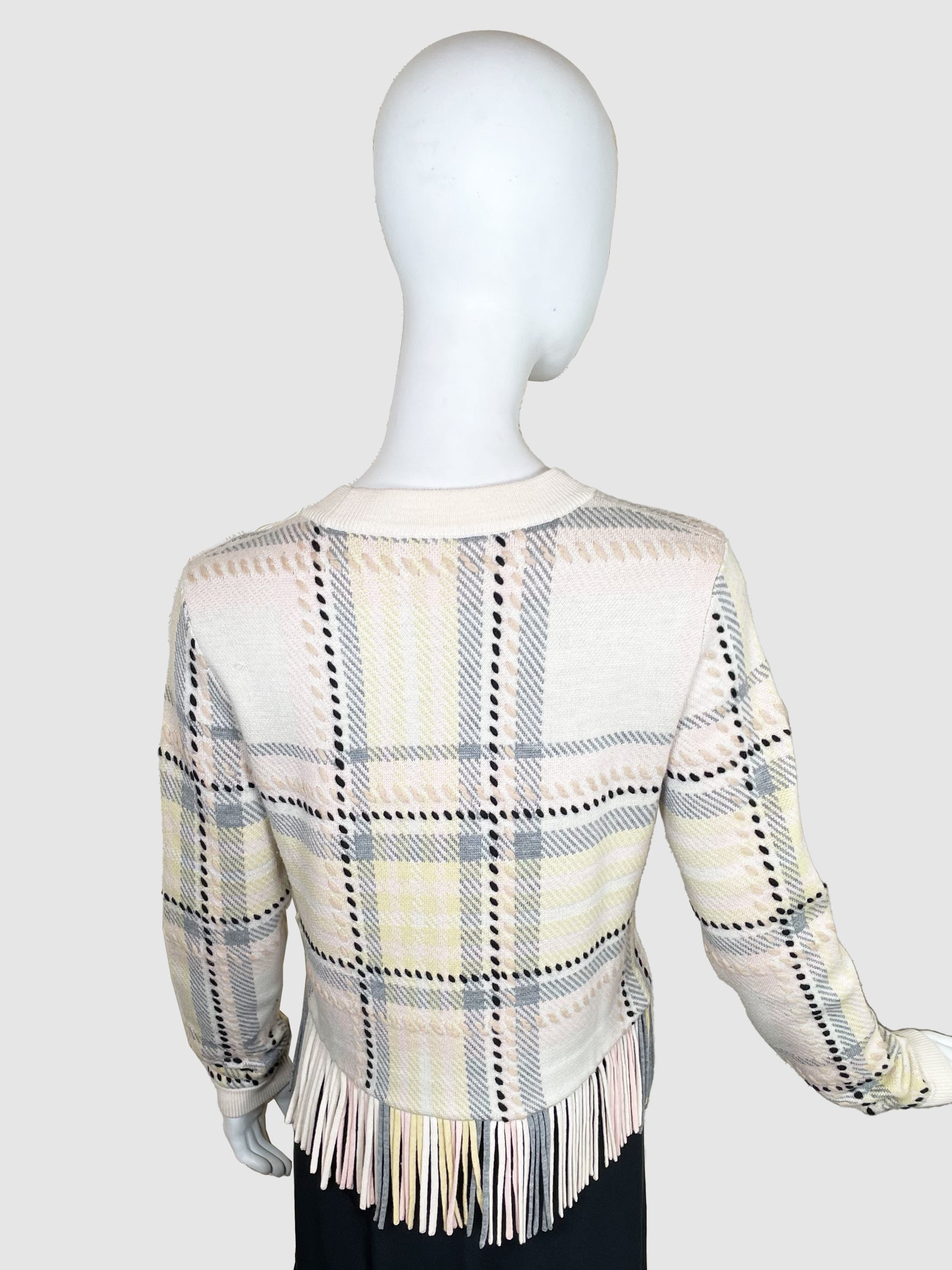 Chloé Plaid Sweater with Fringe Trim - Size S