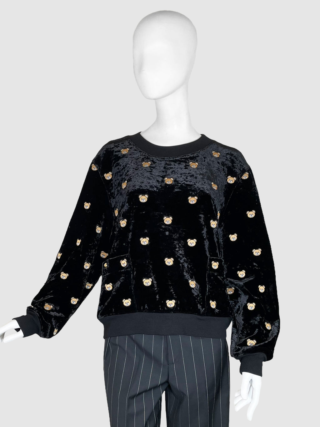 Moschino Teddy Bear Print Velvet Crewneck Sweater - Size M/L