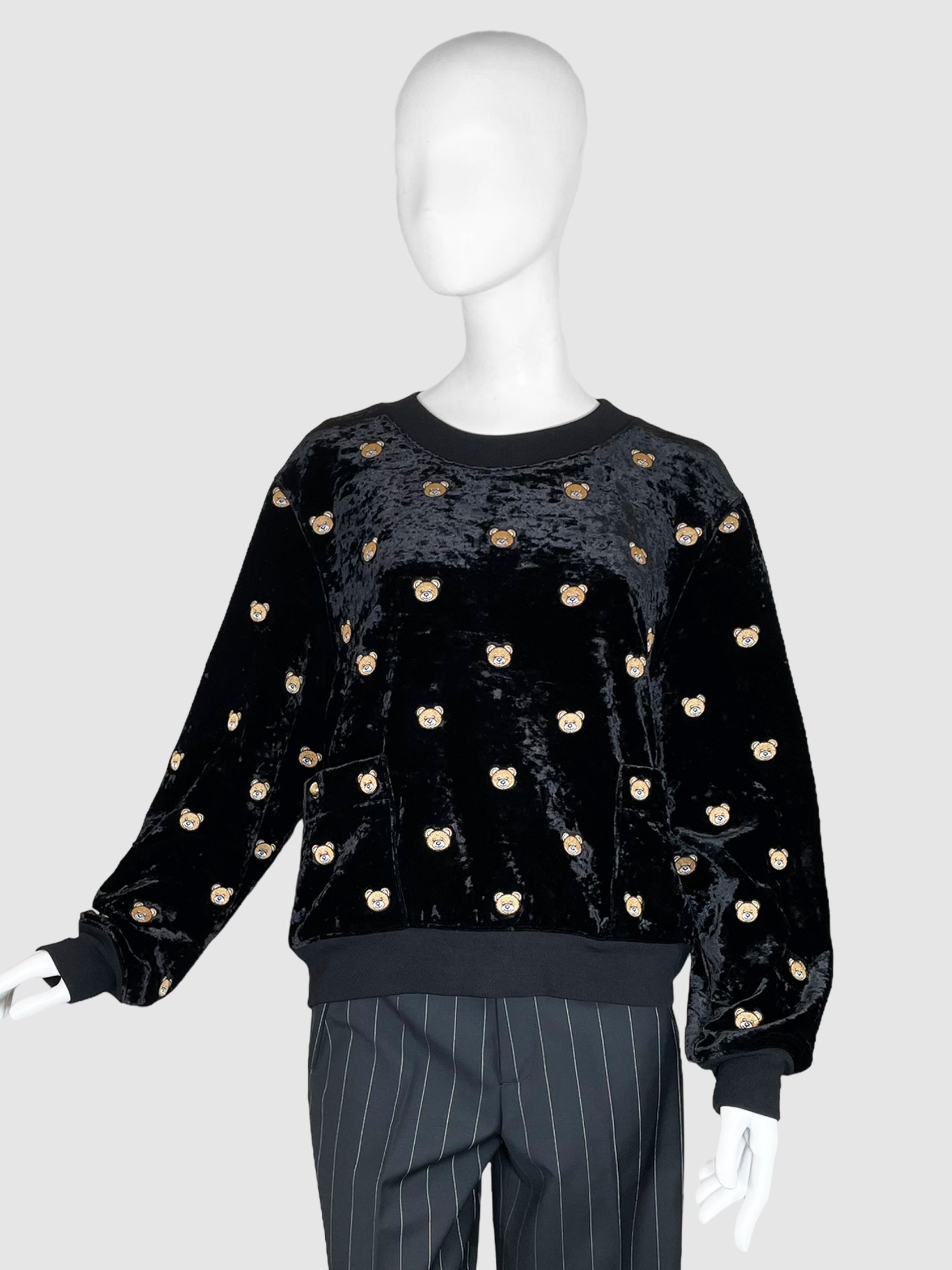 Moschino Teddy Bear Print Velvet Crewneck Sweater - Size M/L