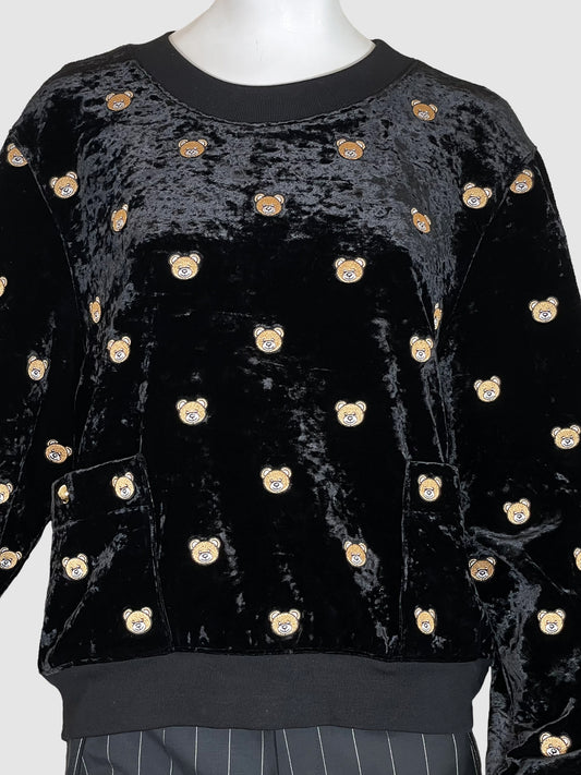 Moschino Teddy Bear Print Velvet Crewneck Sweater - Size M/L