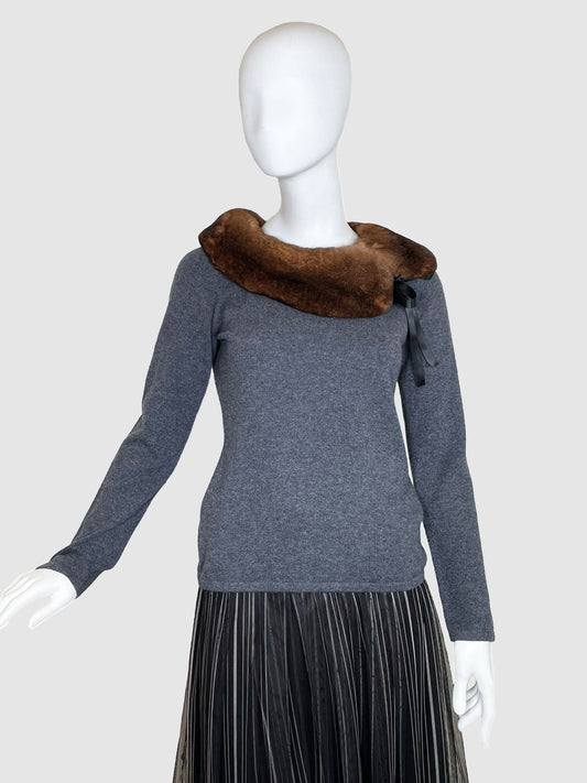 Holt Renfrew Cashmere Sweater with Detachable Fur Collar - Size S