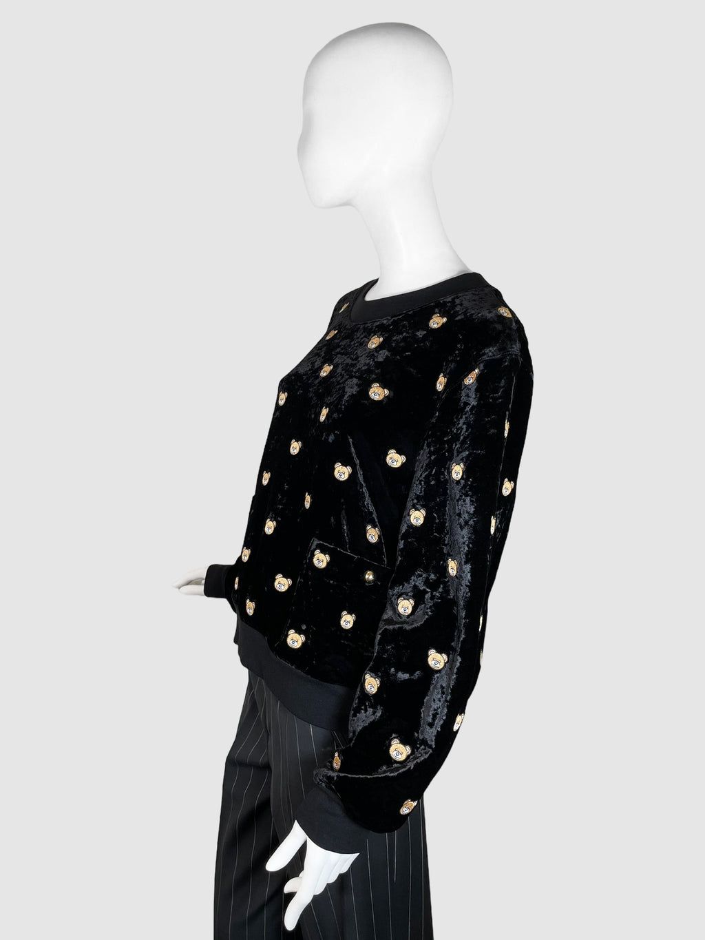 Moschino Teddy Bear Print Velvet Crewneck Sweater - Size M/L