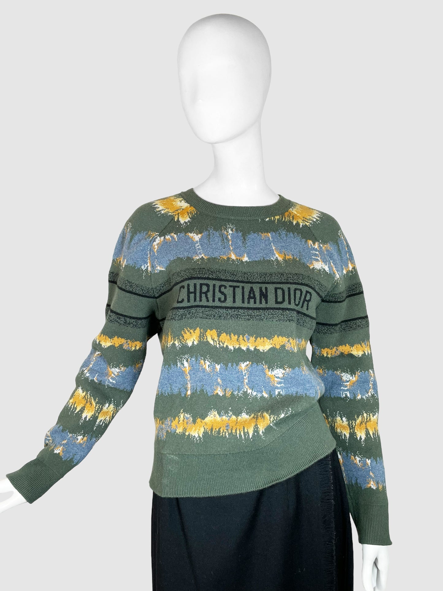 Christian Dior Green Wool and Cashmere Blend Abstract Print Sweater