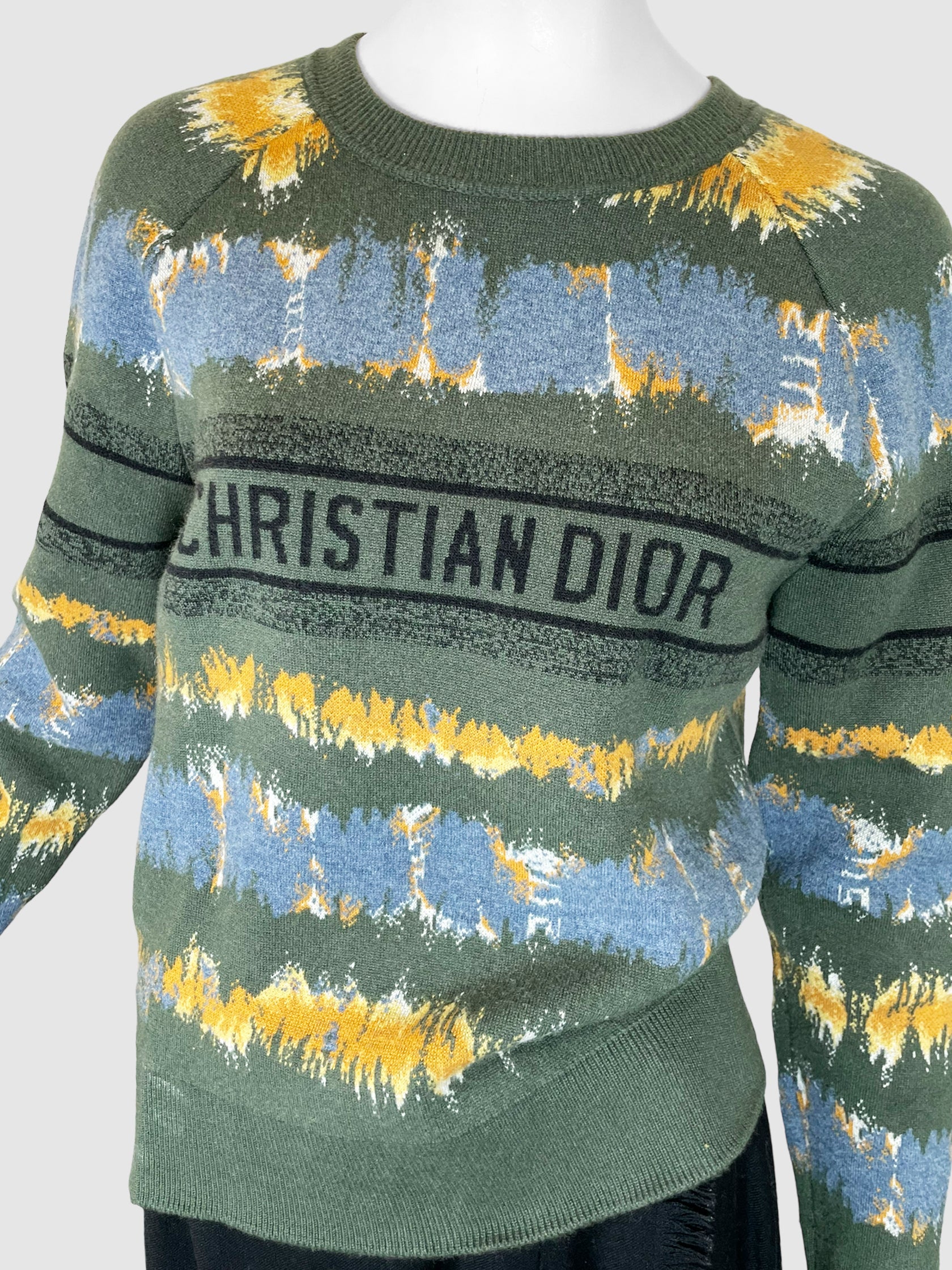Christian Dior Green Wool and Cashmere Blend Abstract Print Sweater