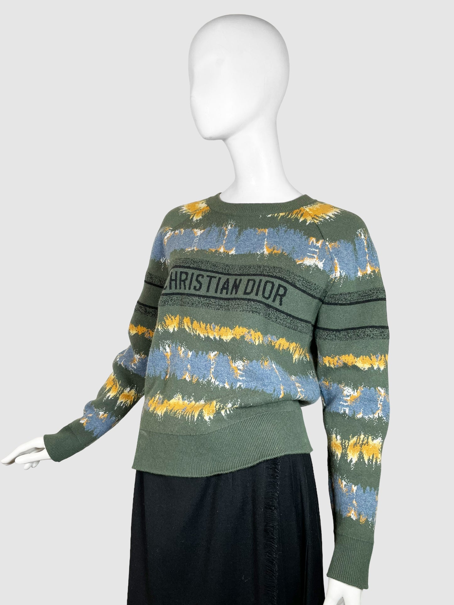 Christian Dior Green Wool and Cashmere Blend Abstract Print Sweater