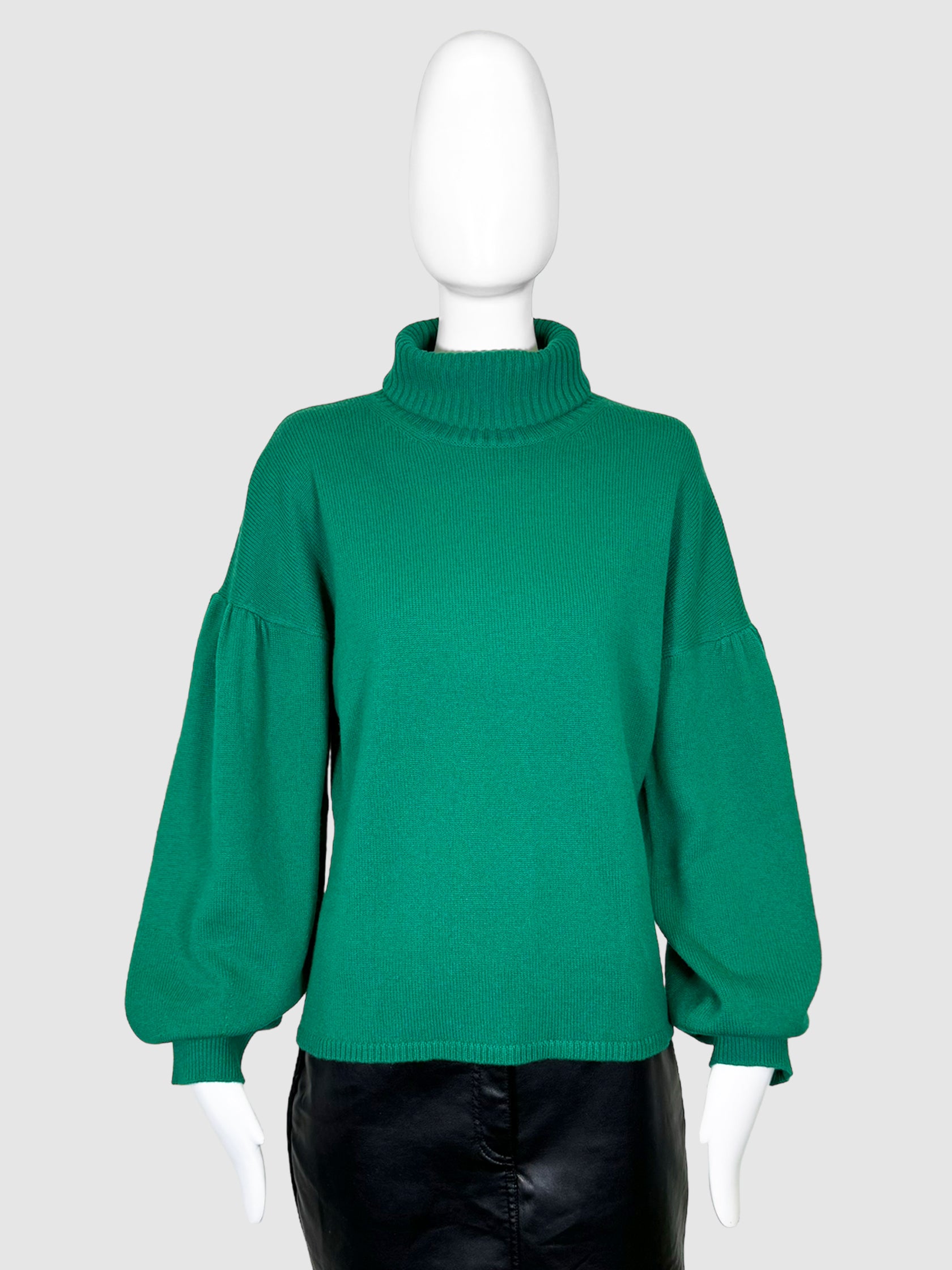 Max Mara Green Cashmere Wool Blend Turtleneck Sweater with Bell Sleeves