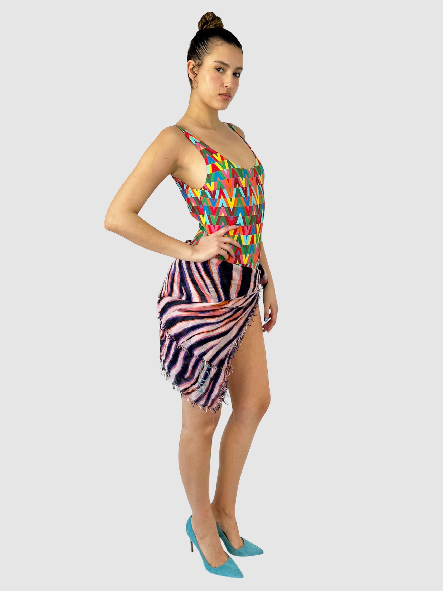V Print One-Piece Swimsuit