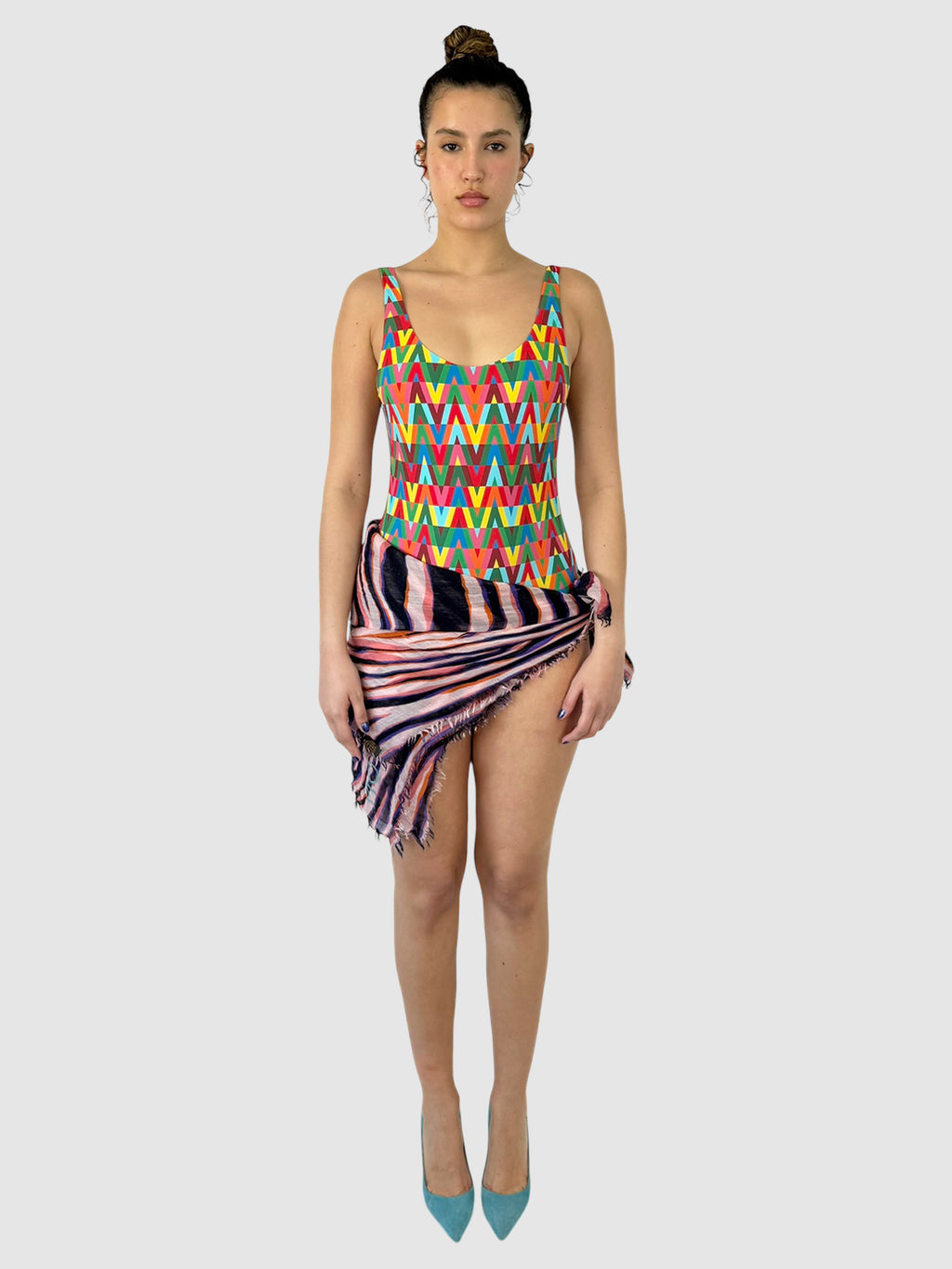 V Print One-Piece Swimsuit
