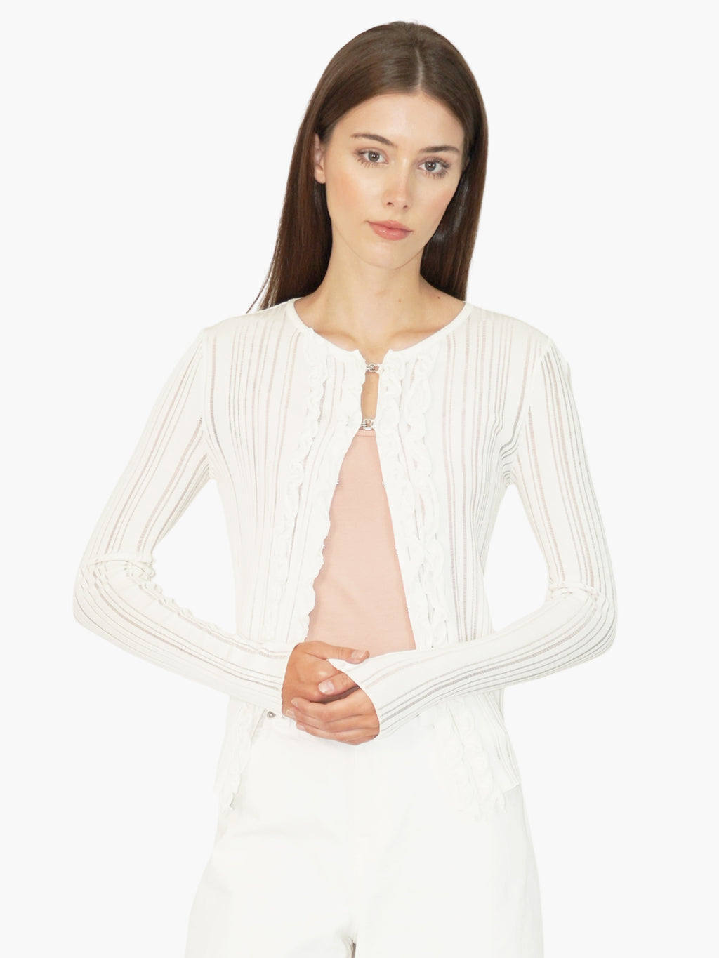Semi-Sheer Ribbed Cardigan