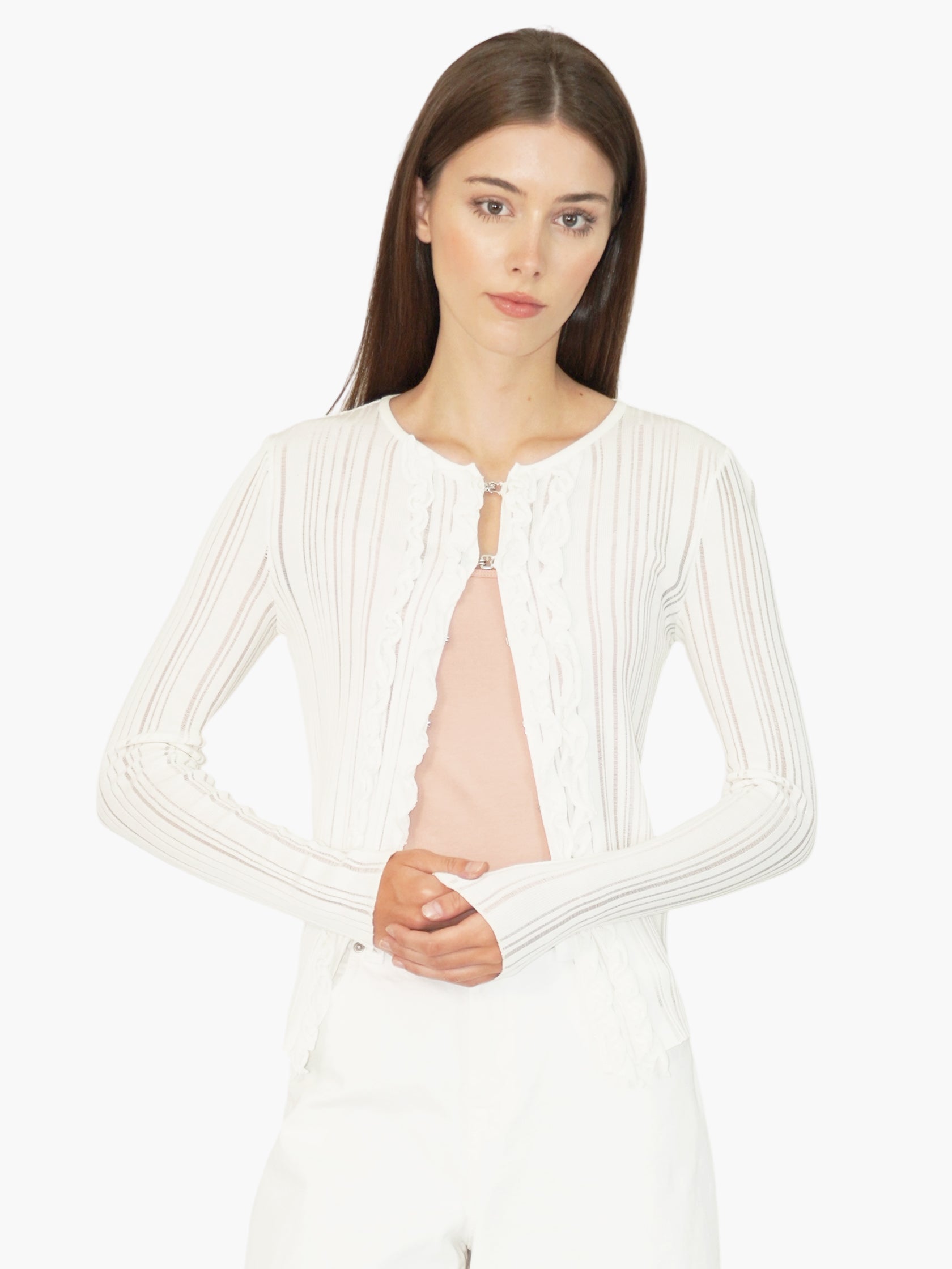 Semi-Sheer Ribbed Cardigan