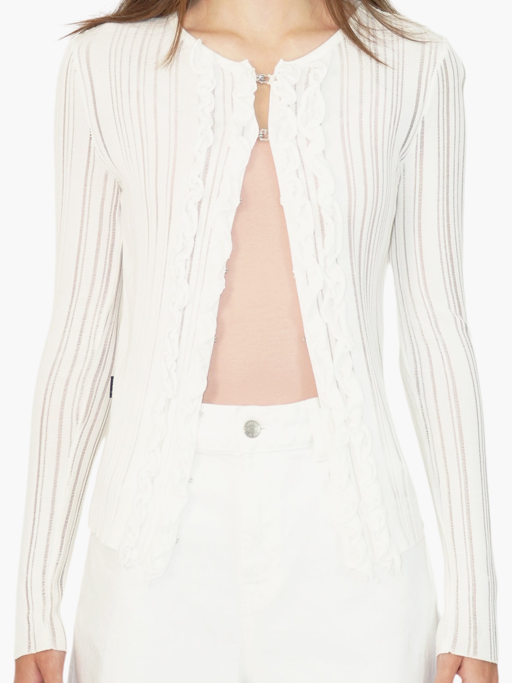 Semi-Sheer Ribbed Cardigan