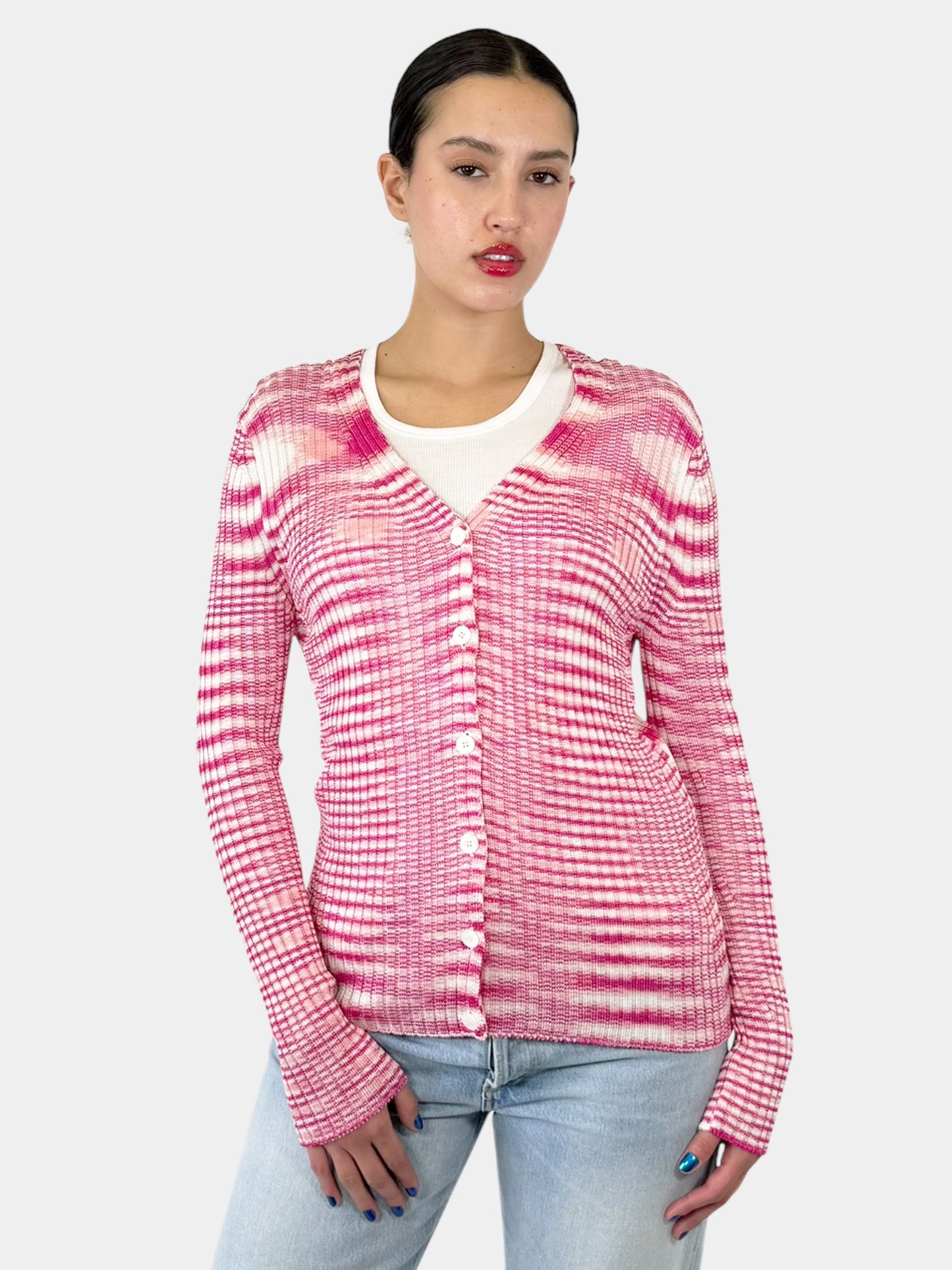 Ribbed Button-Up Cardigan - Size M