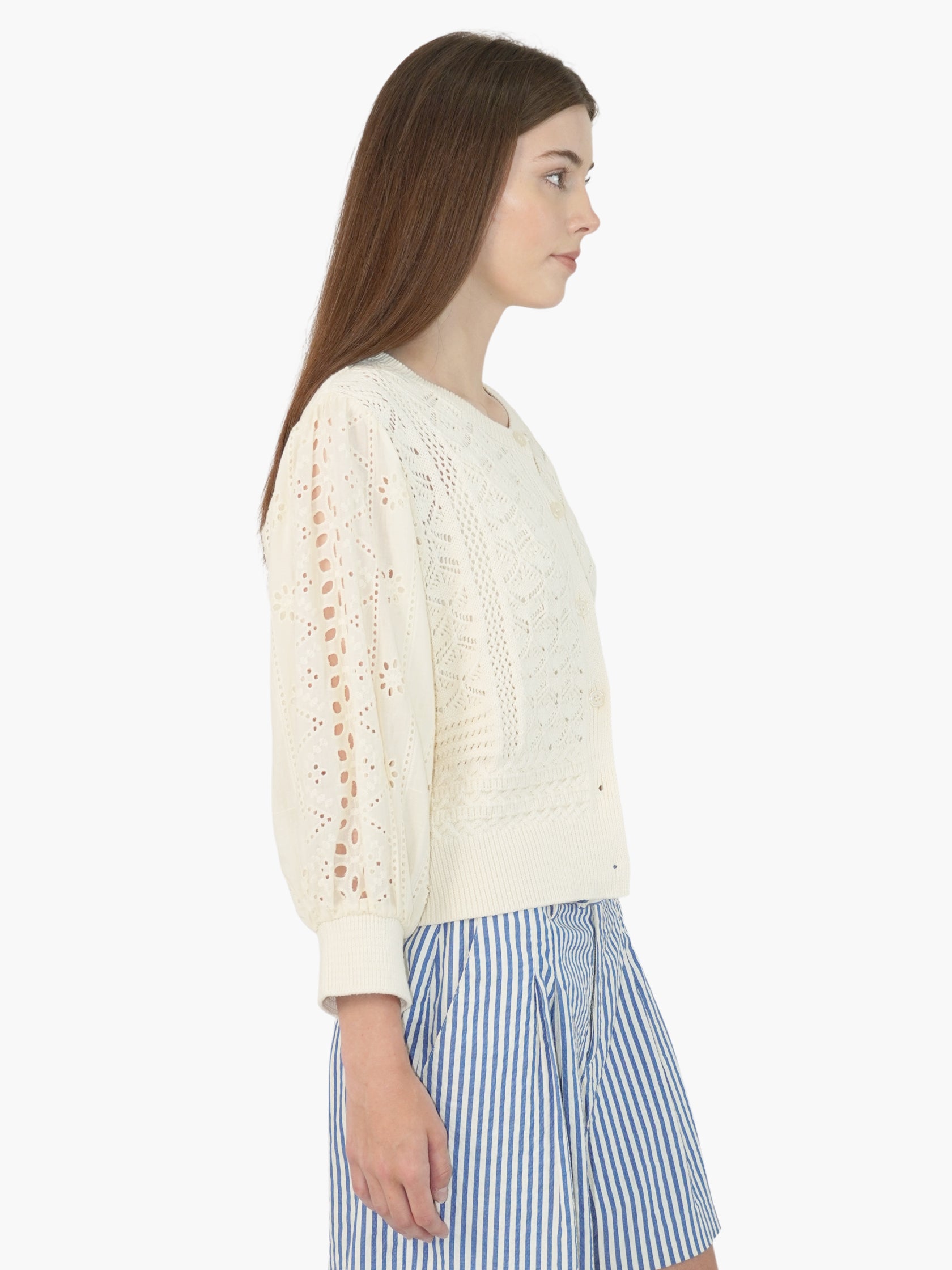 Eyelet Button-Up Sweater