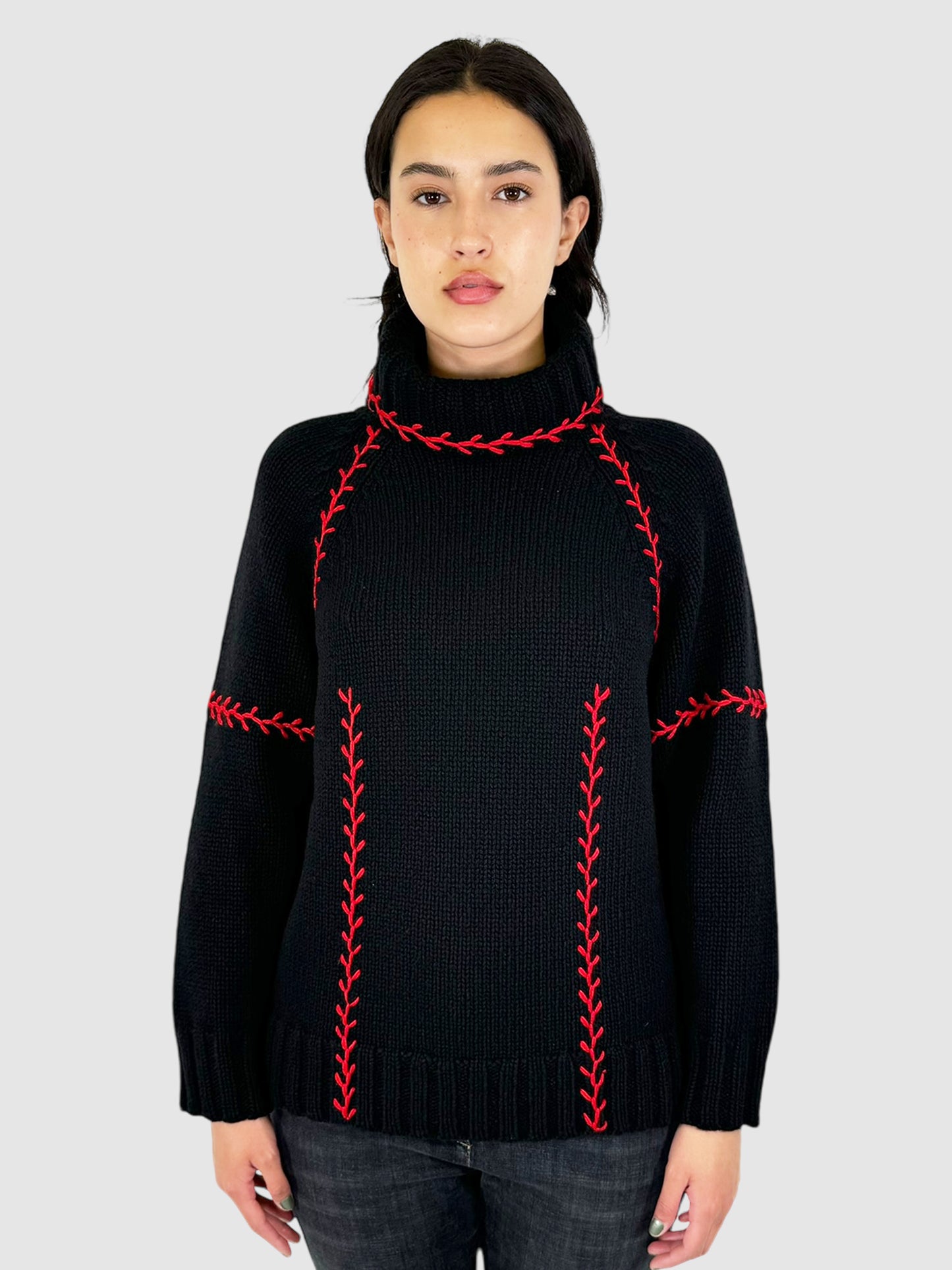 Cashmere Embroidery Trim Sweater - Size M