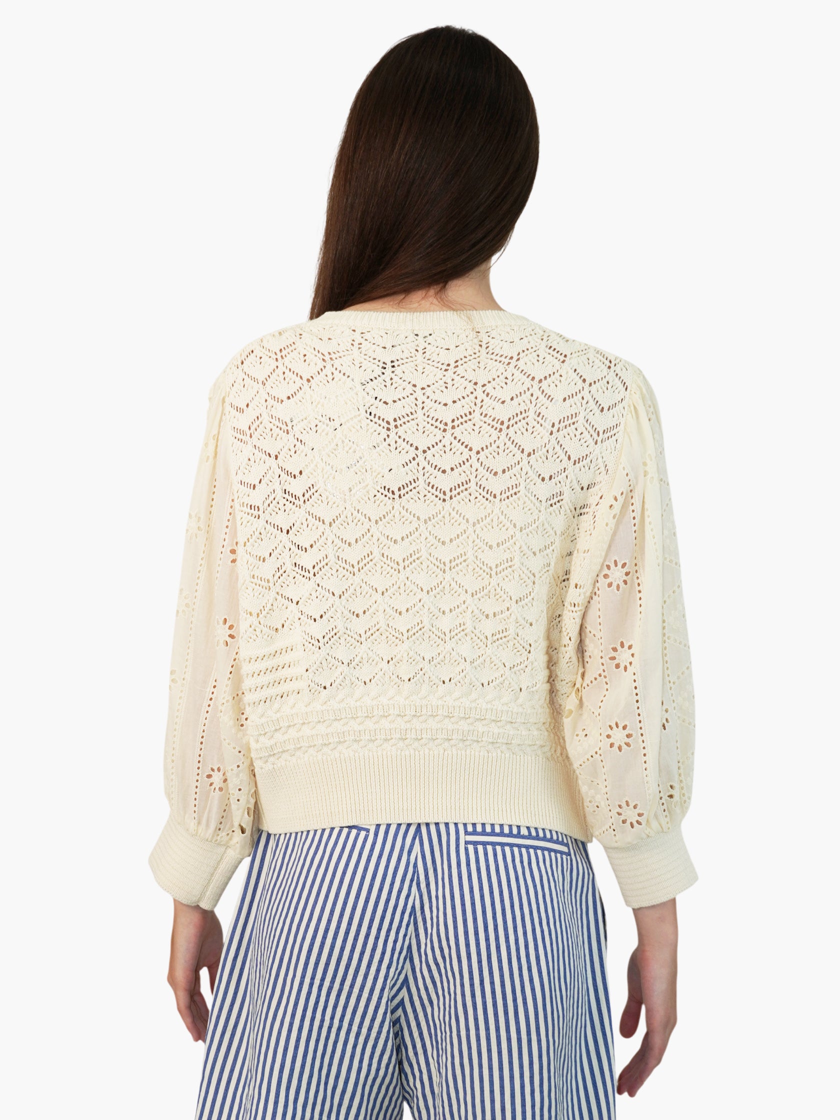 Eyelet Button-Up Sweater