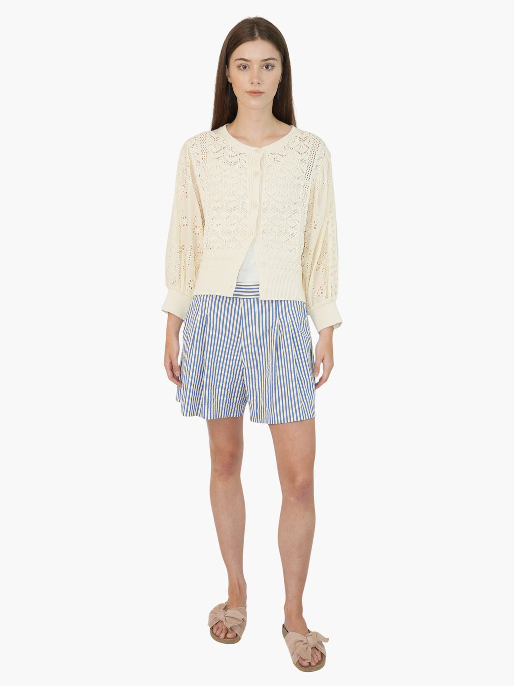 Eyelet Button-Up Sweater