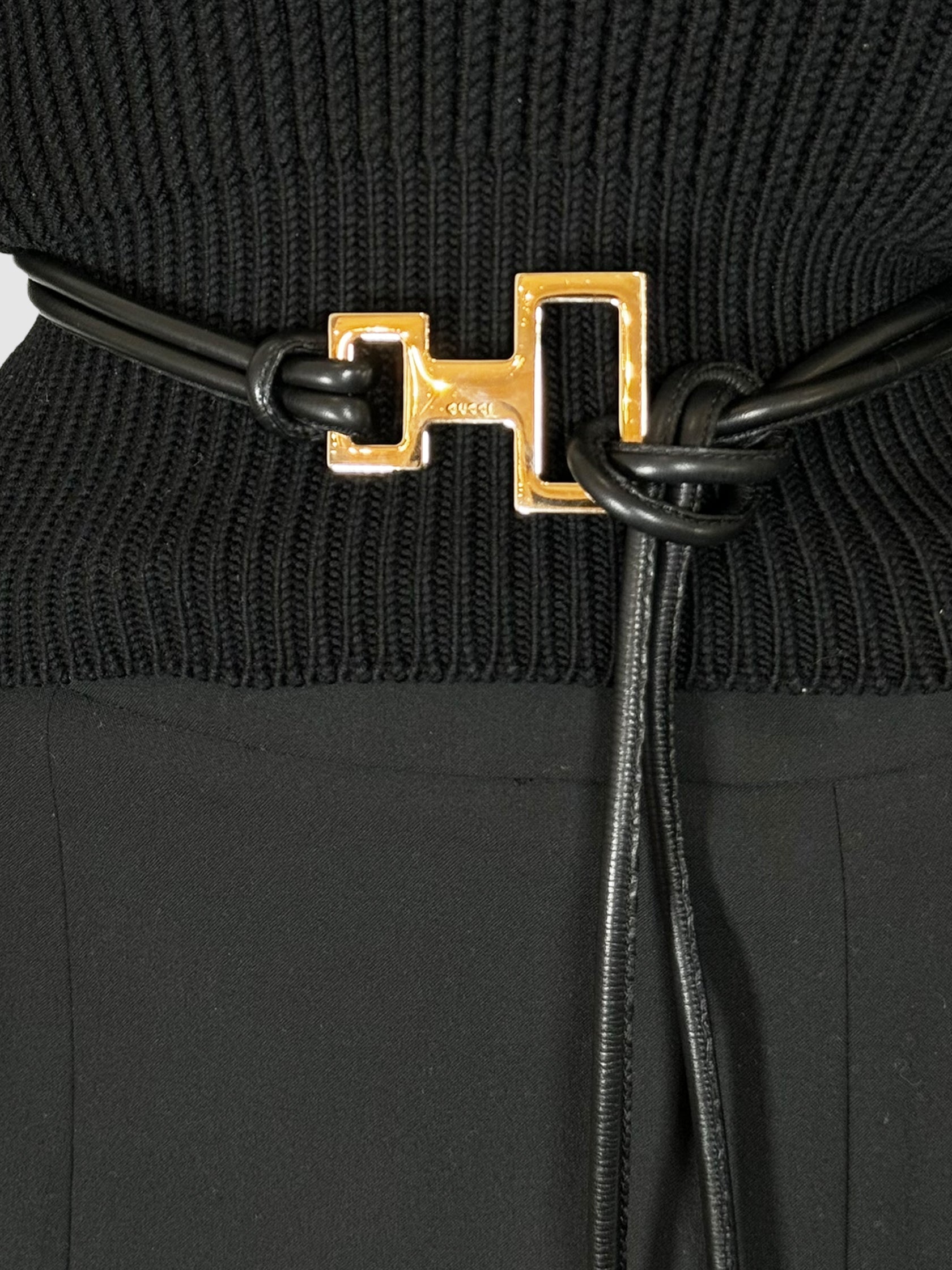Wool V-Neck Sweater with Belt - Size S
