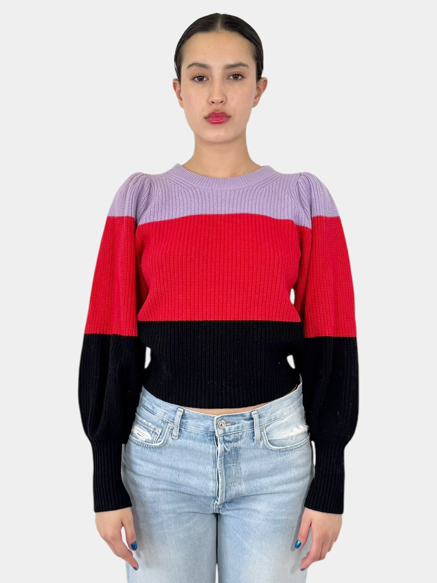 Striped Puff Sleeve Sweater - Size S