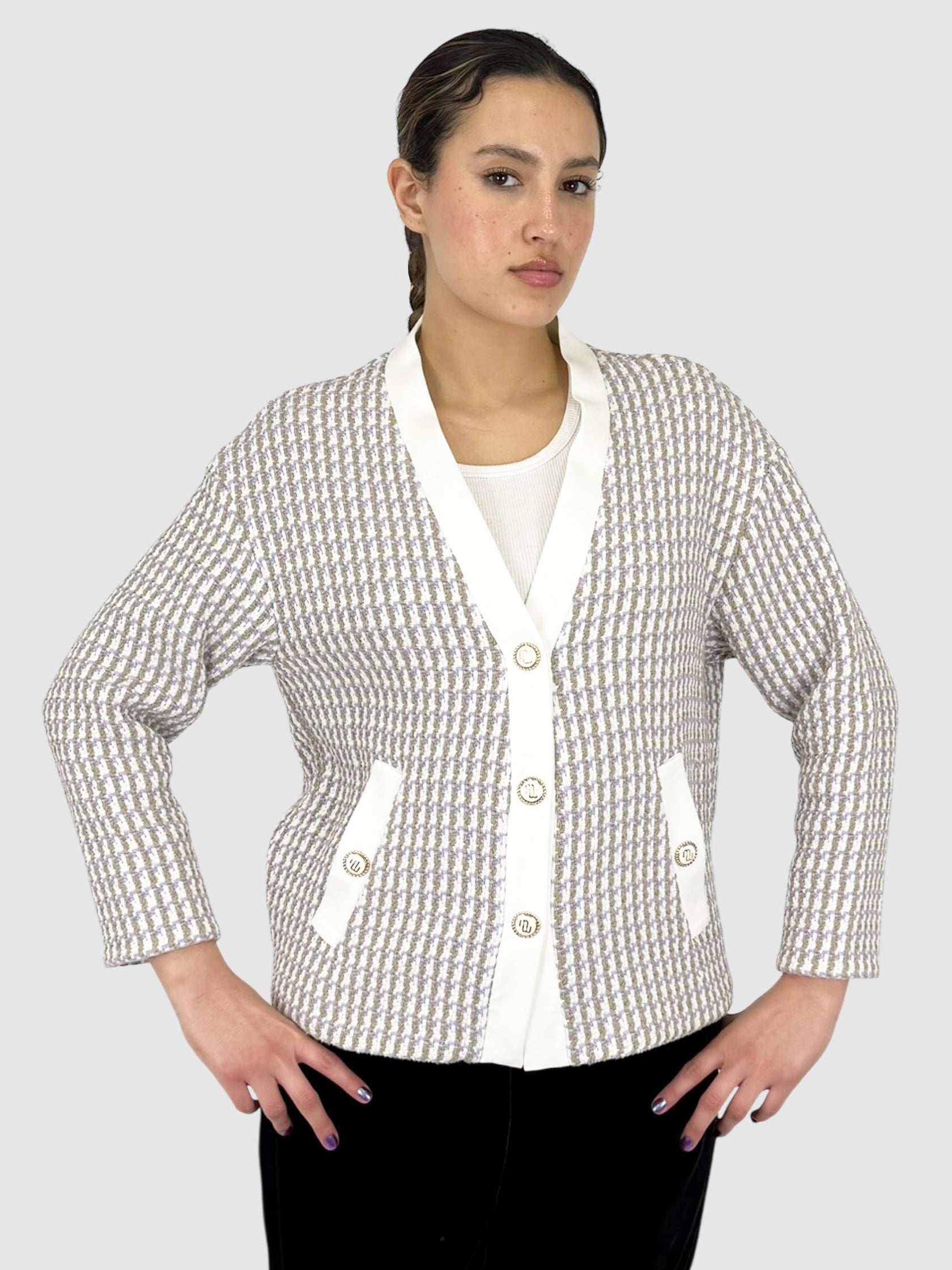 Tweed Button-Up Cardigan