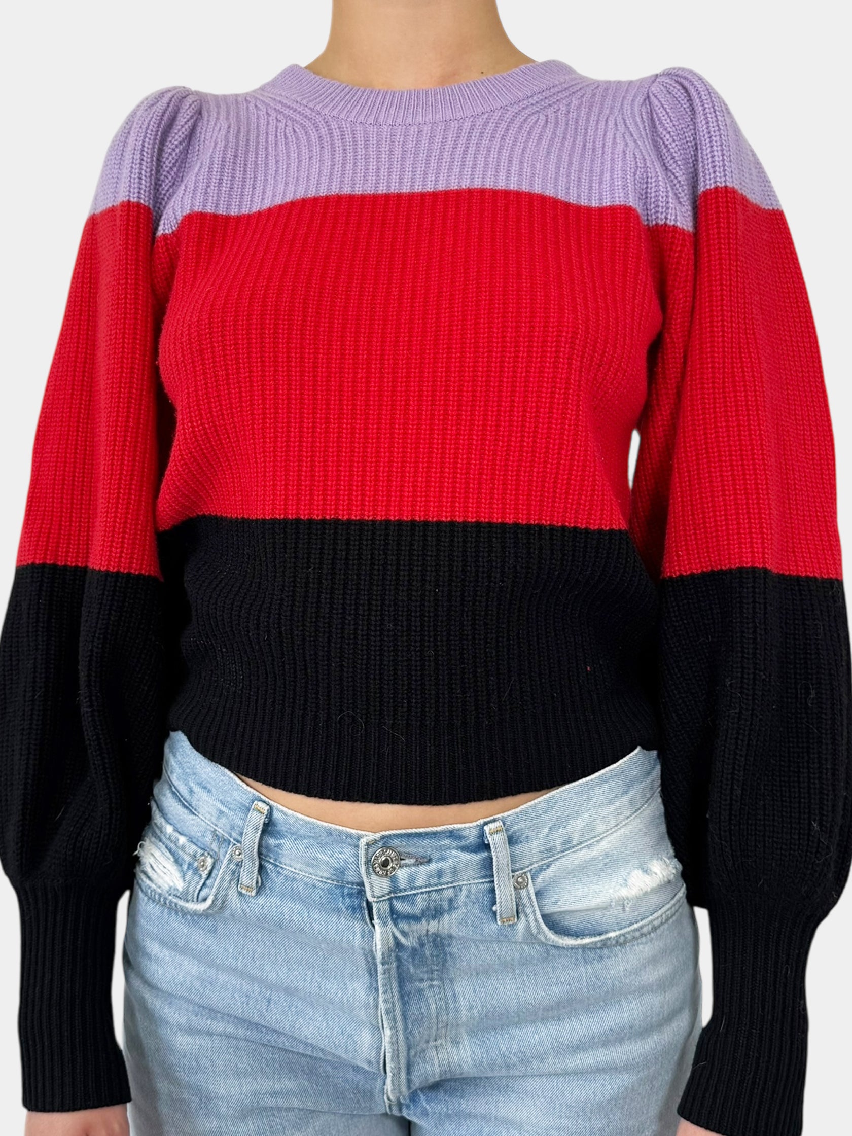 Striped Puff Sleeve Sweater - Size S