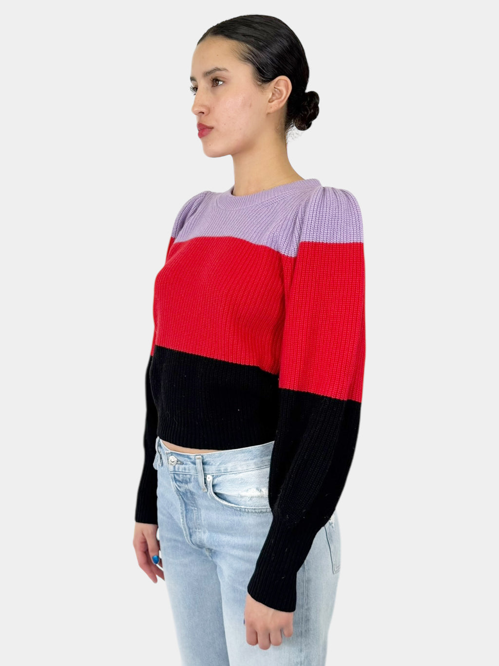 Striped Puff Sleeve Sweater - Size S