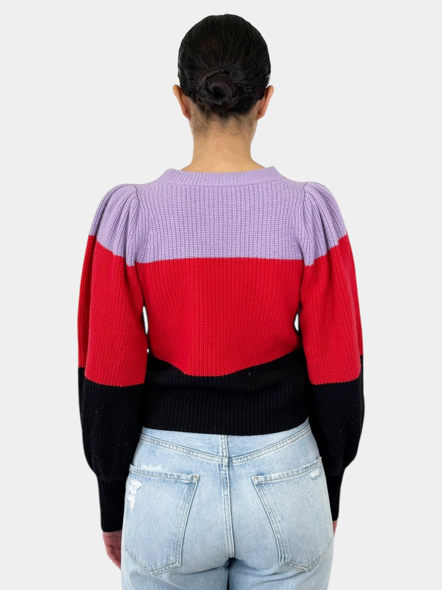 Striped Puff Sleeve Sweater - Size S