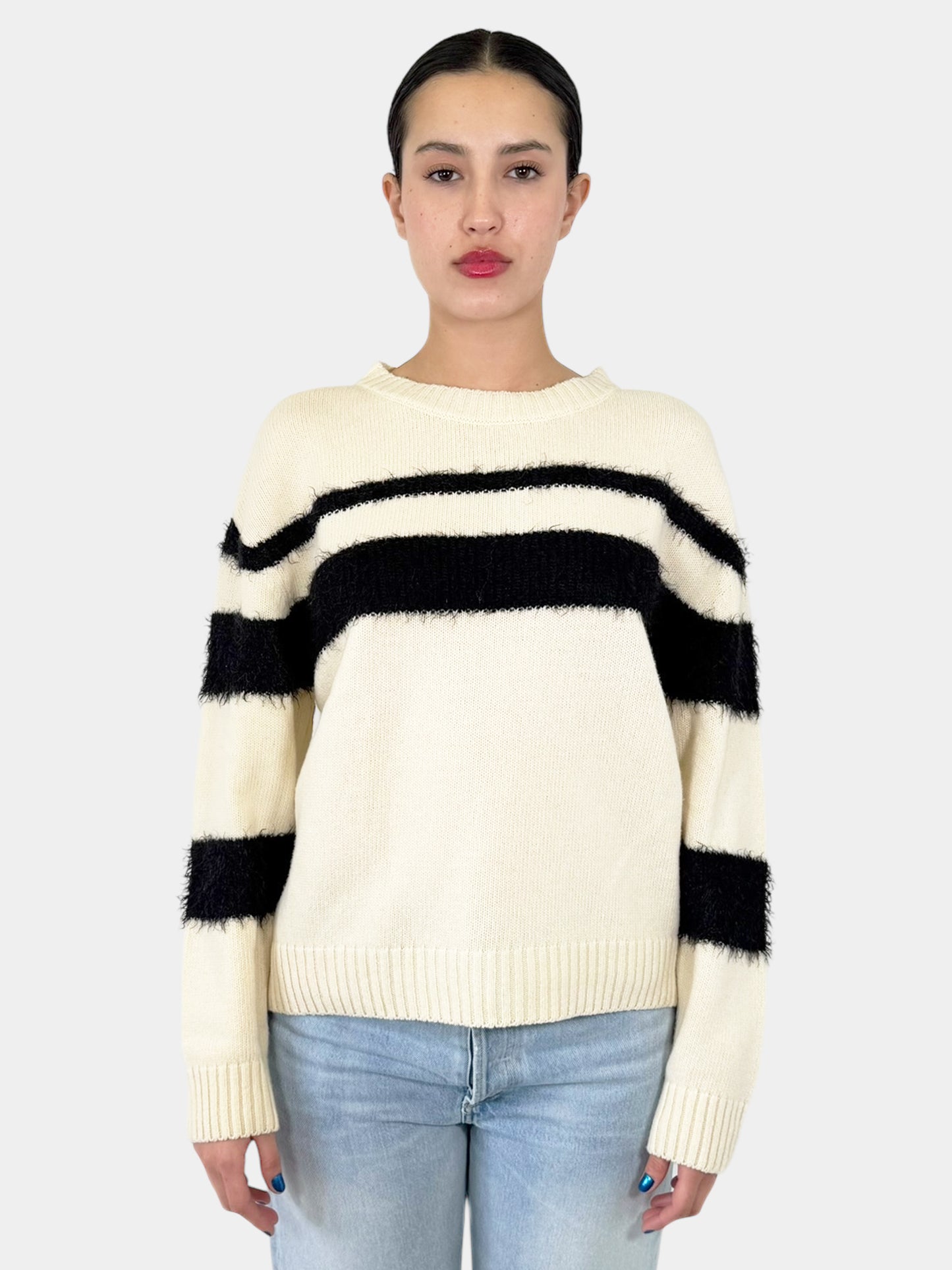 Striped Brushed Wool Sweater - Size L