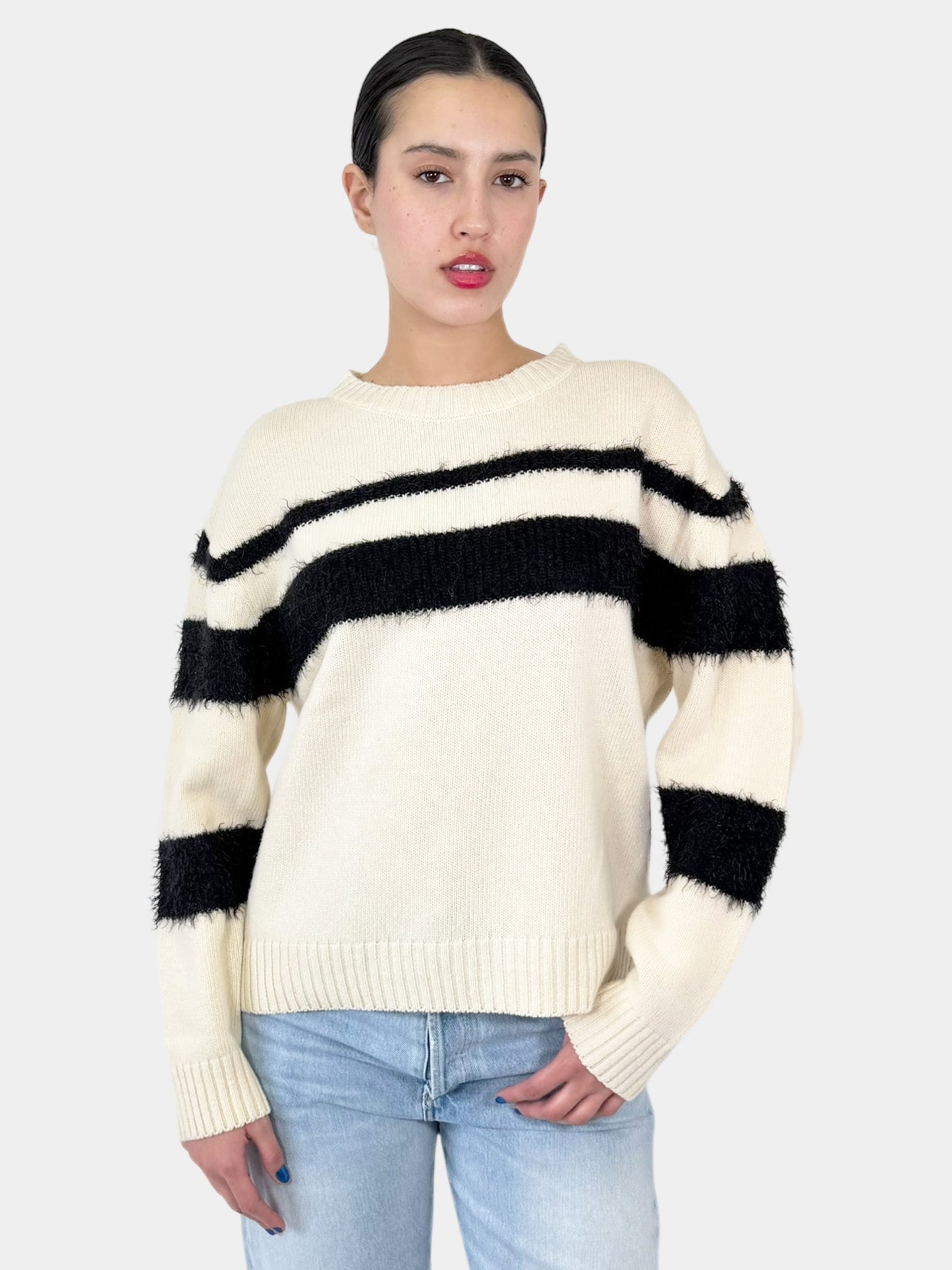 Striped Brushed Wool Sweater - Size L