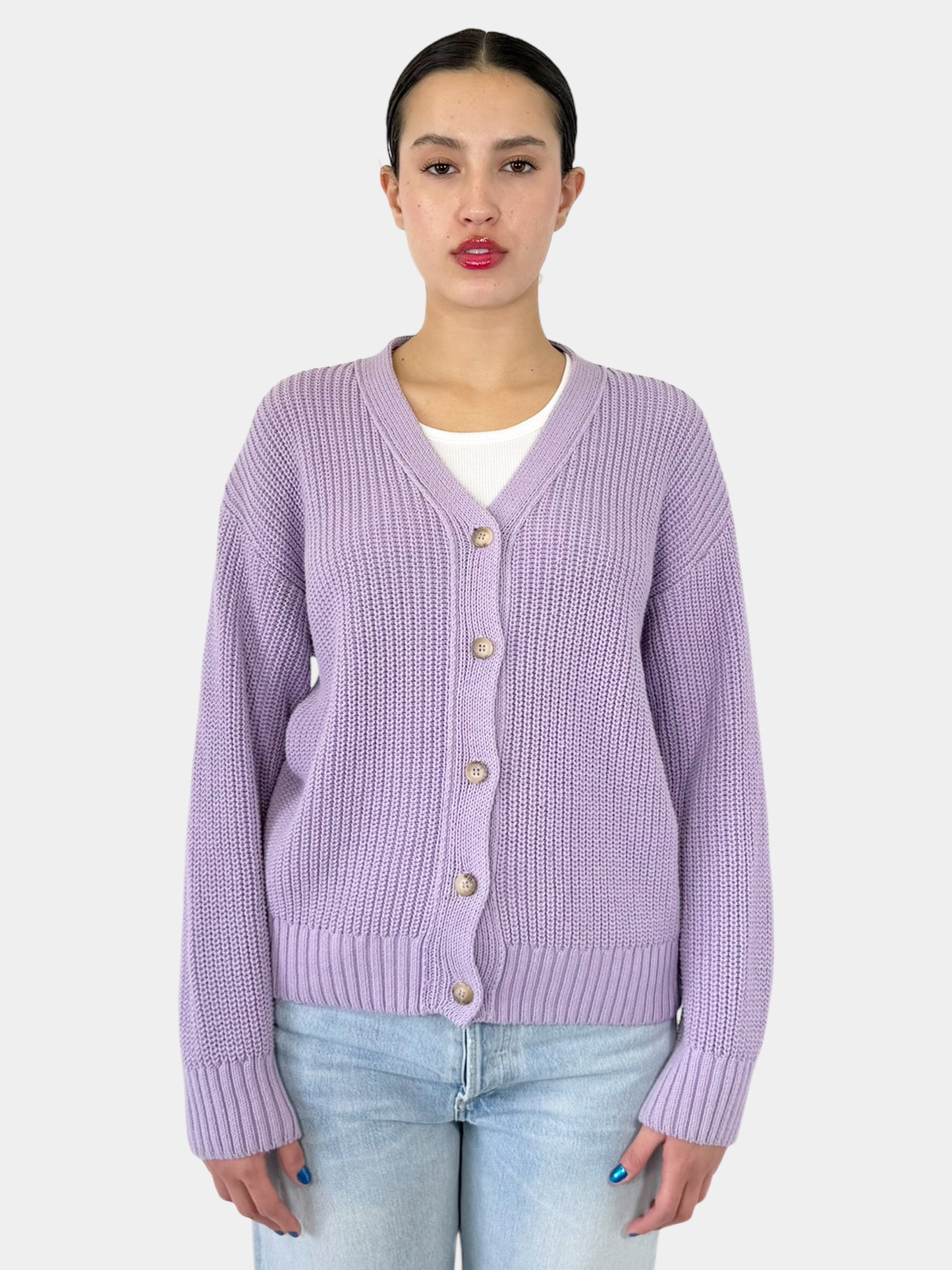 Knit Button-Up Cardigan - Size L