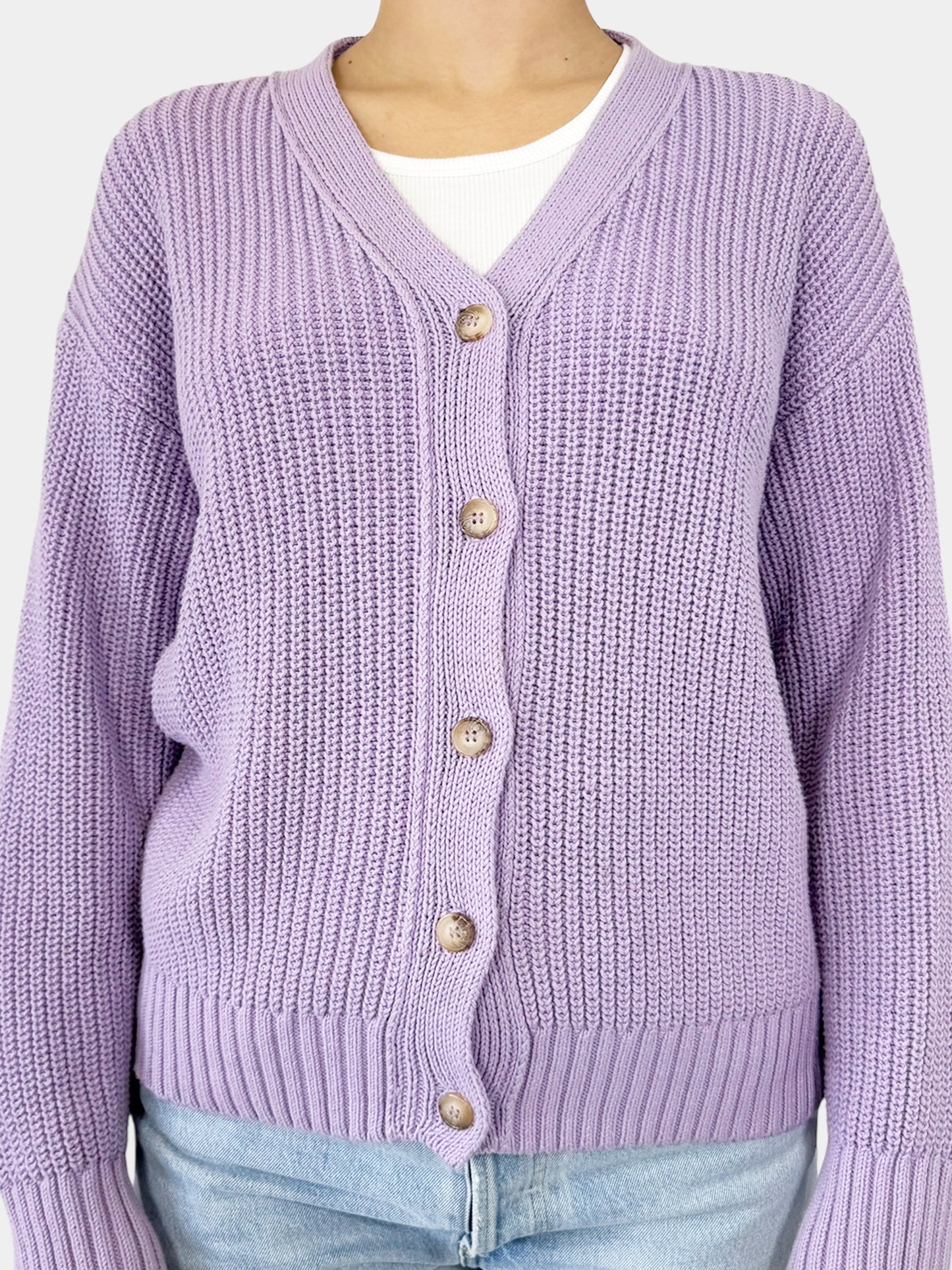 Knit Button-Up Cardigan - Size L