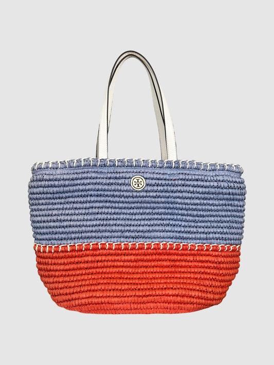 Tory Burch Leather-Trimmed Straw Tote Bag