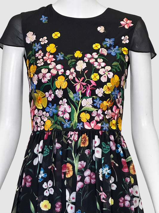Ted Baker Floral Embroidery Midi Dress - Size 0