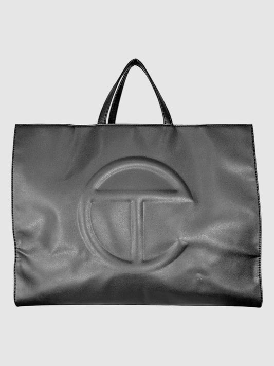 Telfar Black Vegan Leather Large Tote Bag   Shoulder Bag Travel Luxury Designer Secondhand Consignment Toronto