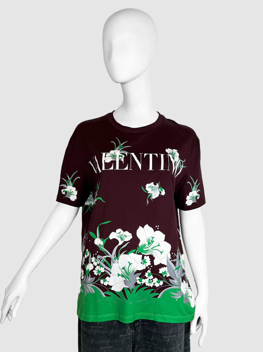 Floral Print Crewneck T-Shirt - Size L