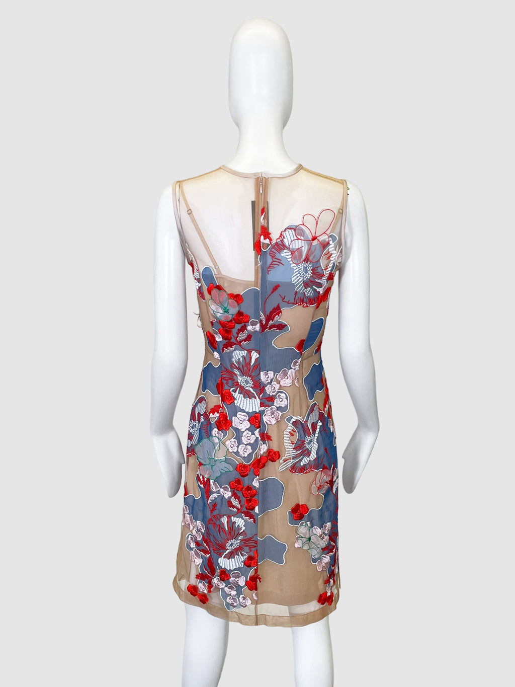 Sheer Floral Embroidery Dress - Size 34