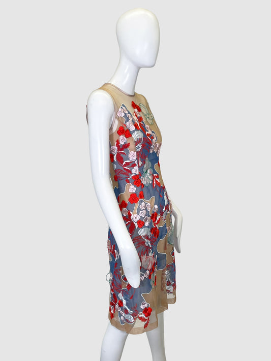 Sheer Floral Embroidery Dress - Size 34
