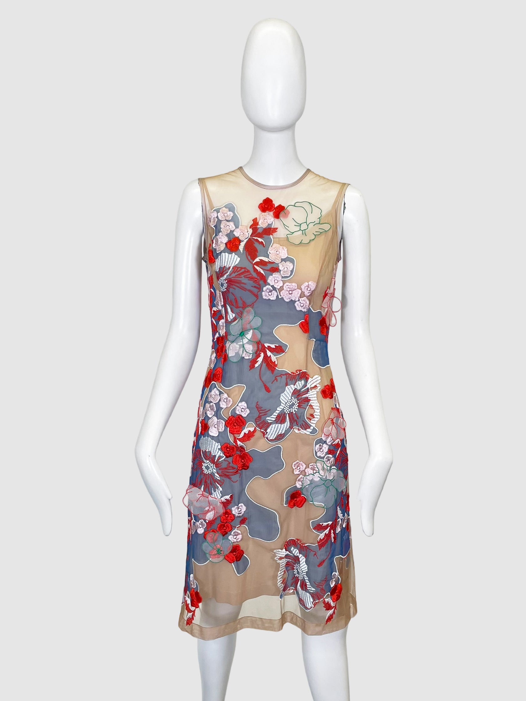 Sheer Floral Embroidery Dress - Size 34