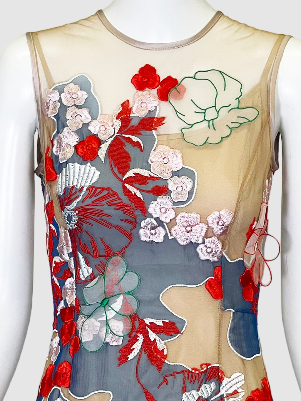 Sheer Floral Embroidery Dress - Size 34