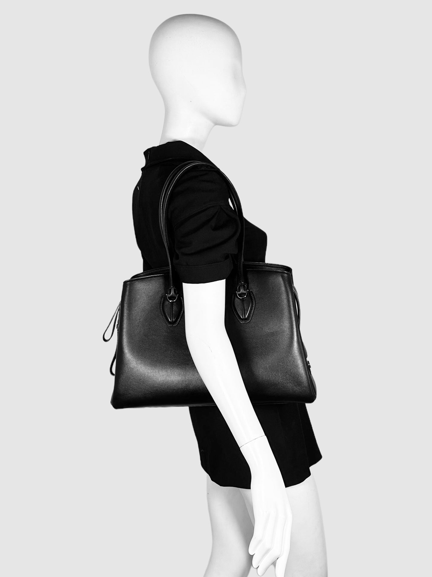 Leather Tri-Compartment Shoulder Bag