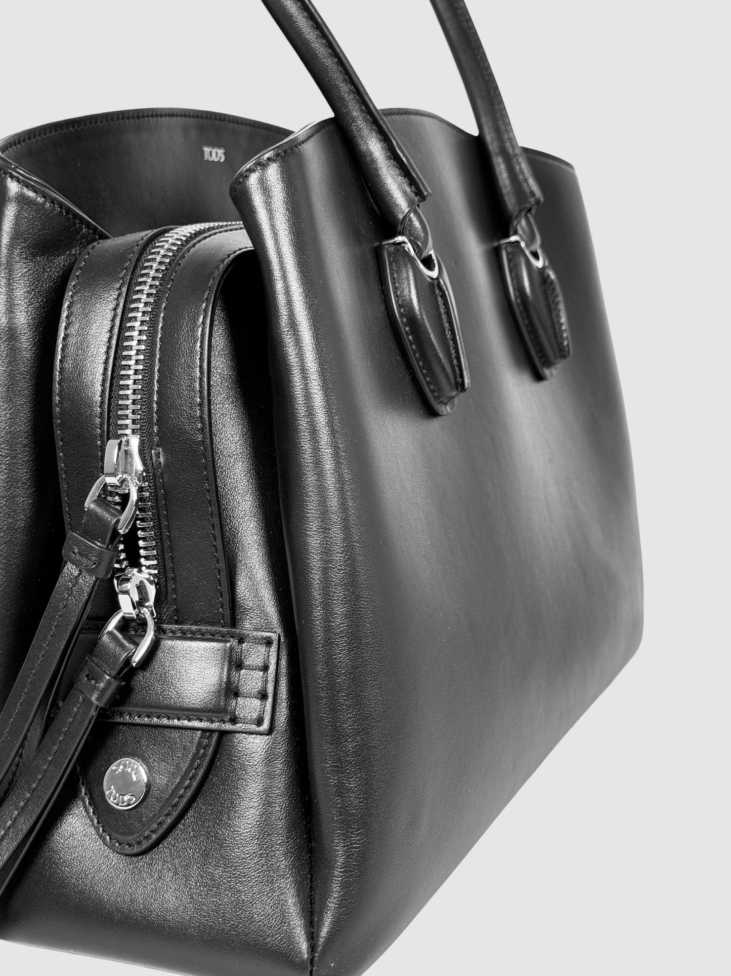 Leather Tri-Compartment Shoulder Bag