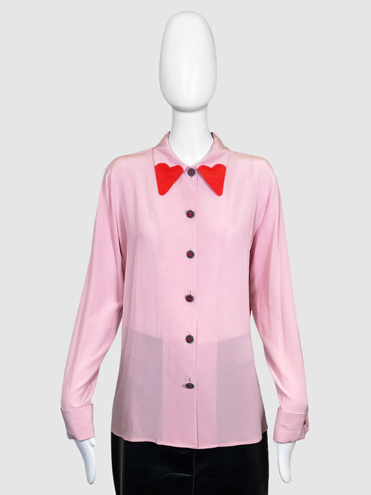 Etro Silk Button-Up Blouse with Heart Collar - Size 48